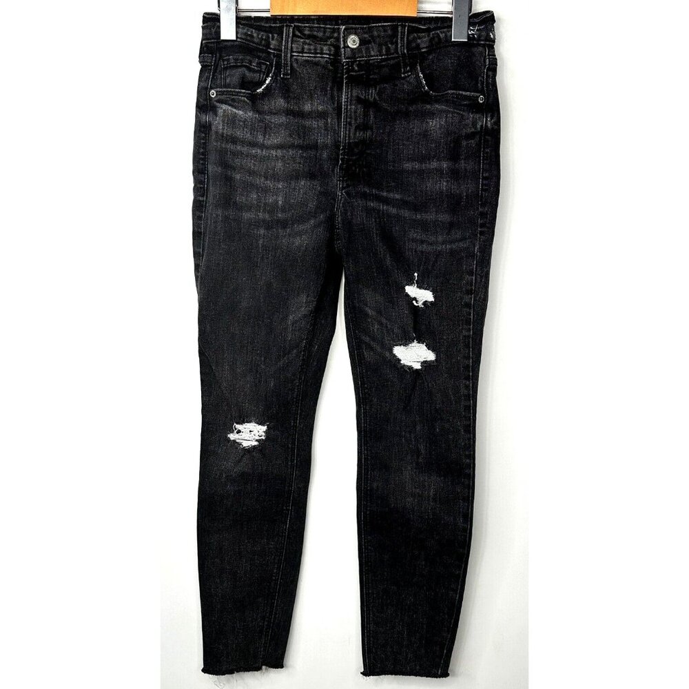 Old Navy Womens Jeans Distressed Rockstar Super Skinny Slim High Rise Black Sz 6